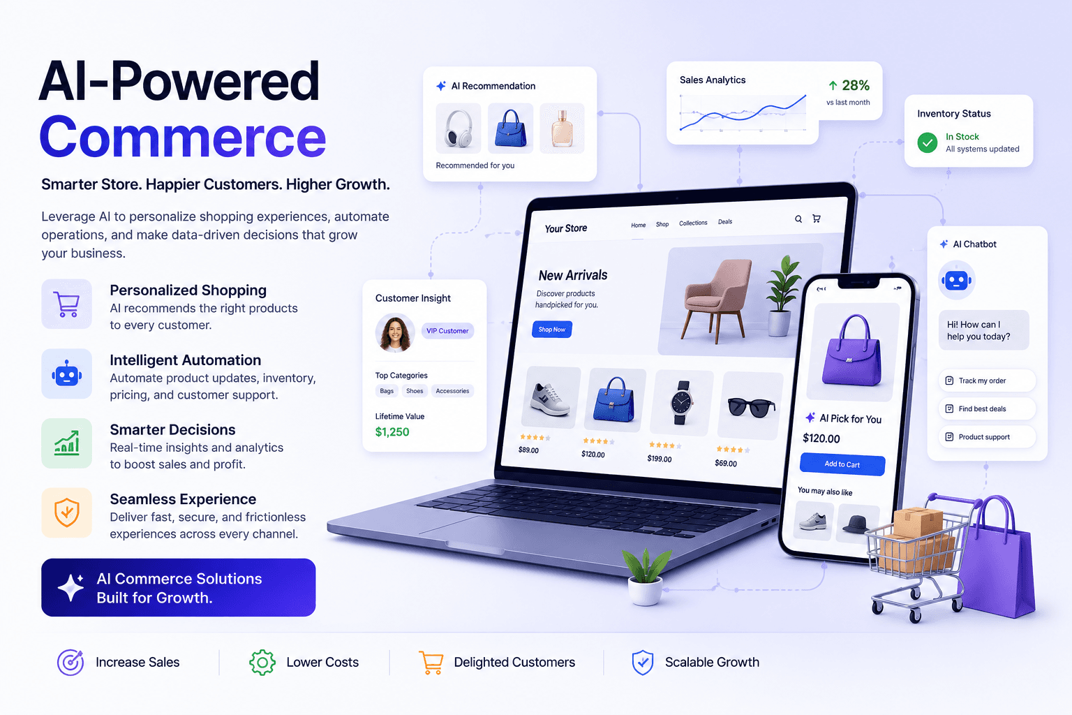 AI commerce services — AI search, personalization, lifecycle, and merchandising for e-commerce
